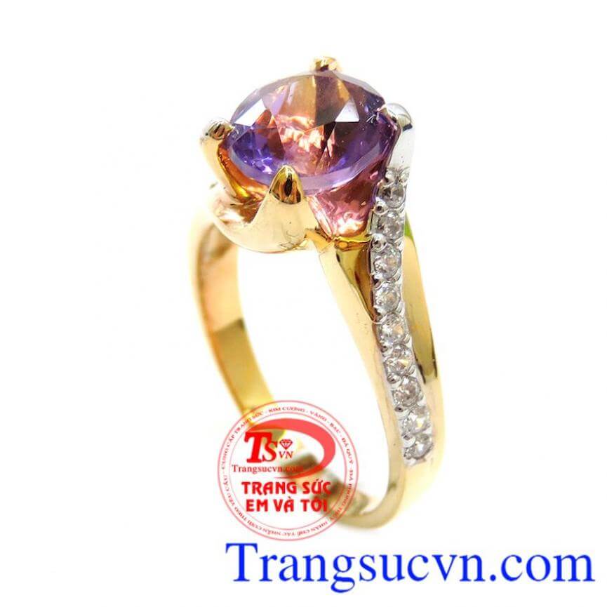 Nhẫn Nữ Vàng 14k Gắn Đá Thạch Anh Tím