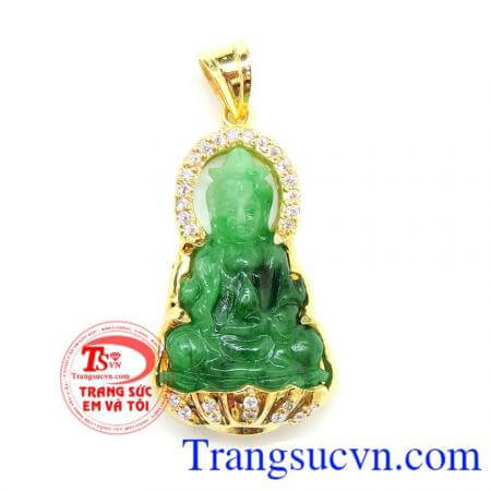 Mặt phật ngọc phỉ thủy đẹp vàng tây 14k sang trọng