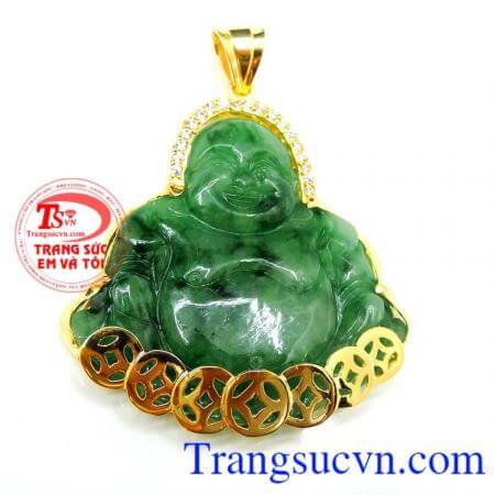 Phật Di Lặc ngọc cẩm thạch bọc vàng 14k