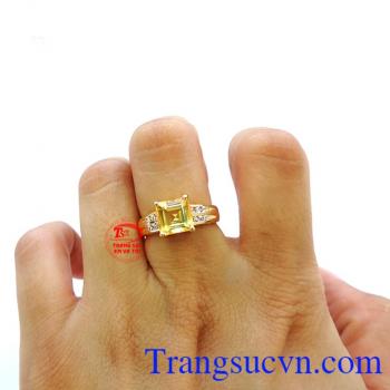 Nhẫn vàng 14k gắn đá thạch anh vàng, Nhẫn Nữ vàng đảm bảo chất lượng Uy tín, Đeo hợp phong thủy