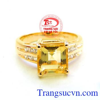 Nhẫn vàng 14k gắn đá thạch anh vàng, Nhẫn Nữ vàng đảm bảo chất lượng Uy tín, Đeo hợp phong thủy