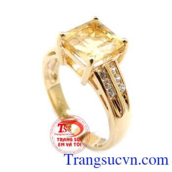 Nhẫn vàng 14k gắn đá thạch anh vàng, Nhẫn Nữ vàng đảm bảo chất lượng Uy tín, Đeo hợp phong thủy