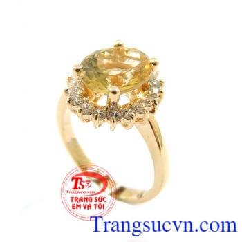 Chiếc Nhẫn Citrine vàng 14k 58.5%Au đảm bảo chất lượng,Chiếc Nhẫn Citrine vàng 14k dành cho nữ mệnh kim và mệnh thủy,Giao chiếc Nhẫn nữ thạch anh vàng toàn quốc.