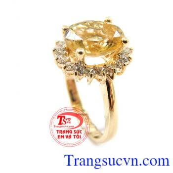 Nhẫn vàng 14k gắn đá thạch anh vàng, Nhẫn Nữ vàng đảm bảo chất lượng Uy tín, Đeo hợp phong thủy