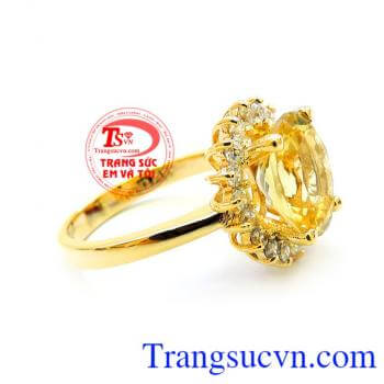Chiếc Nhẫn Citrine vàng 14k 58.5%Au đảm bảo chất lượng,Chiếc Nhẫn Citrine vàng 14k dành cho nữ mệnh kim và mệnh thủy,Giao chiếc Nhẫn nữ thạch anh vàng toàn quốc.