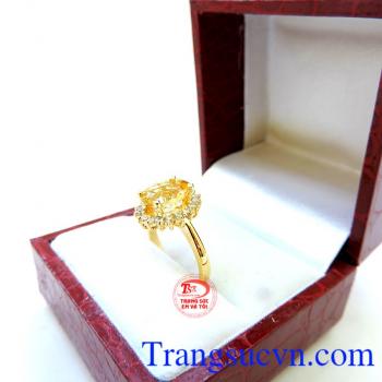 Nhẫn vàng 14k gắn đá thạch anh vàng, Nhẫn Nữ vàng đảm bảo chất lượng Uy tín, Đeo hợp phong thủy