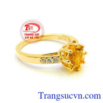 Nhẫn vàng 14k gắn đá thạch anh vàng, Nhẫn Nữ vàng đảm bảo chất lượng Uy tín, Đeo hợp phong thủy