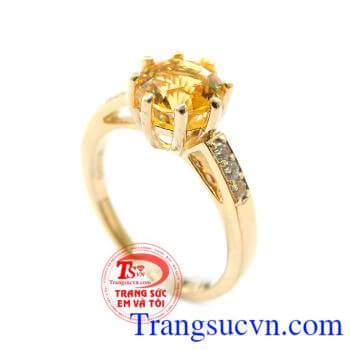 Nhẫn vàng 14k gắn đá thạch anh vàng, Nhẫn Nữ vàng đảm bảo chất lượng Uy tín, Đeo hợp phong thủy