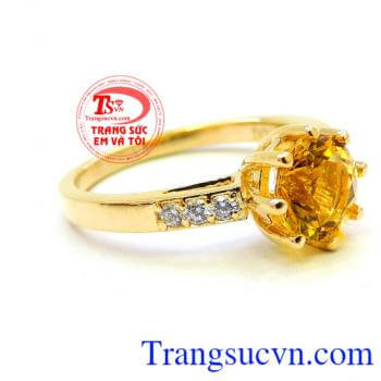 Nhẫn vàng 14k gắn đá thạch anh vàng, Nhẫn Nữ vàng đảm bảo chất lượng Uy tín, Đeo hợp phong thủy