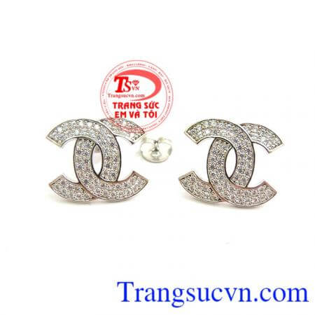 Bông Tai Chanel Vàng Trắng 10k