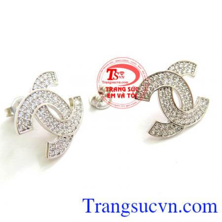 Bông Tai Chanel Vàng Trắng 10k hàng hiệu.