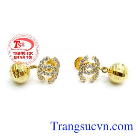 Bông Tai Chanel Vàng Tây Kiểu Sang