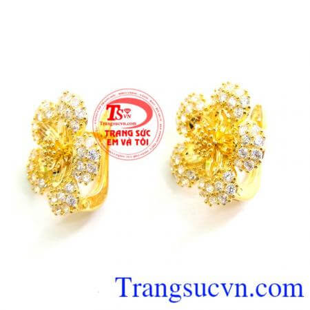 hoa tai vàng gắn đá kết bông mai vàng,phù hợp đeo tai cho nữ, hoa tai vàng tây
