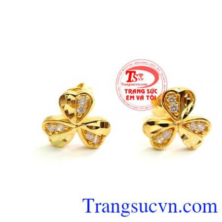 Bán Đôi Hoa Tai Cỏ 3 Lá May Mắn chất lượng vàng đảm bảo.