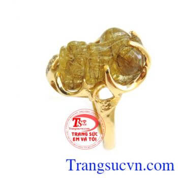 Nhẫn nữ tỳ hưu tóc đen, nhẫn nữ tỳ hưu phong thủy, nhẫn nữ vàng 14k, đá quý thạch anh tóc đen sang trọng, đeo quý phái, nhẫn tỳ hưu cho các bạn nữ.
