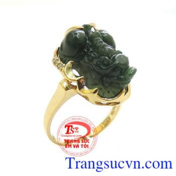 Nhẫn nữ tỳ hưu 14k NCT, Nhẫn nữ ngọc cẩm thạch khắc tỳ hưu đẹp, sang trọng, đeo phong thủy. Nhẫn nữ vàng tây đá quý, nhẫn thời trang cho phái đẹp. bảo hành 12 tháng, có thu mua lại với thời hạn vĩnh viễn.