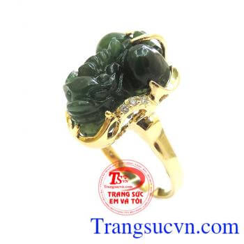 Nhẫn nữ tỳ hưu 14k NCT, Nhẫn nữ ngọc cẩm thạch khắc tỳ hưu đẹp, sang trọng, đeo phong thủy. Nhẫn nữ vàng tây đá quý, nhẫn thời trang cho phái đẹp. bảo hành 12 tháng, có thu mua lại với thời hạn vĩnh viễn.