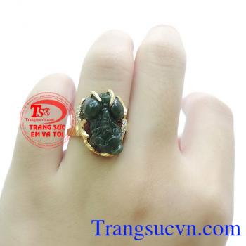 Nhẫn nữ tỳ hưu 14k NCT, Nhẫn nữ ngọc cẩm thạch khắc tỳ hưu đẹp, sang trọng, đeo phong thủy. Nhẫn nữ vàng tây đá quý, nhẫn thời trang cho phái đẹp. bảo hành 12 tháng, có thu mua lại với thời hạn vĩnh viễn.