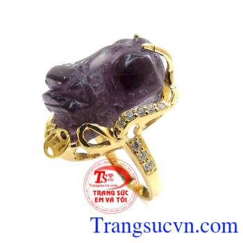 Nhẫn thạch anh tím nữ tỳ hưu, nhẫn nữ vàng tây đá quý 14k, nhẫn nữ vàng thời trang, tỳ hưu thạch anh tím đẹp, đeo phong thủy, theo mệnh, nhẫn nữ thiết kế theo yêu cầu, có thể chọn đá quý phù hợp với tuổi của bạn.
