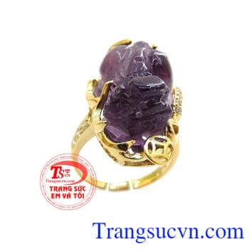 Nhẫn thạch anh tím nữ tỳ hưu, nhẫn nữ vàng tây đá quý 14k, nhẫn nữ vàng thời trang, tỳ hưu thạch anh tím đẹp, đeo phong thủy, theo mệnh, nhẫn nữ thiết kế theo yêu cầu, có thể chọn đá quý phù hợp với tuổi của bạn.