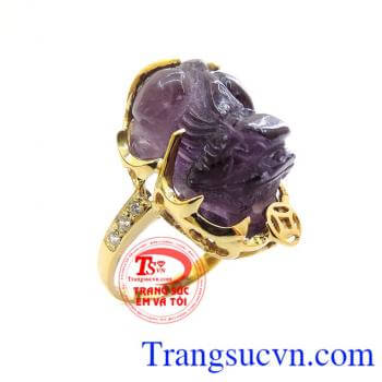 Nhẫn thạch anh tím nữ tỳ hưu, nhẫn nữ vàng tây đá quý 14k, nhẫn nữ vàng thời trang, tỳ hưu thạch anh tím đẹp, đeo phong thủy, theo mệnh, nhẫn nữ thiết kế theo yêu cầu, có thể chọn đá quý phù hợp với tuổi của bạn.