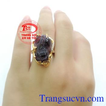 Nhẫn thạch anh tím nữ tỳ hưu, nhẫn nữ vàng tây đá quý 14k, nhẫn nữ vàng thời trang, tỳ hưu thạch anh tím đẹp, đeo phong thủy, theo mệnh, nhẫn nữ thiết kế theo yêu cầu, có thể chọn đá quý phù hợp với tuổi của bạn.