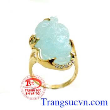 Nhẫn nữ tỳ hưu Aquamarine, nhẫn nữ vàng 14k tỳ hưu đẹp, nhẫn nữ vàng tây có giấy kiểm định, aquamarine tươi mát, trẻ trung, đeo phong thủy, nhẫn tỳ hưu cho nữ mệnh Mộc hoặc Thủy