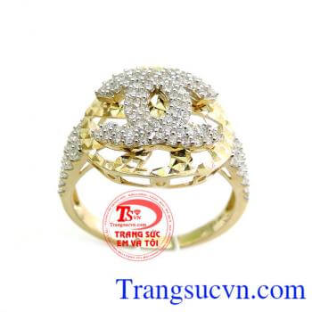 Nhẫn nữ chanel đeo nổi bật, nhẫn nữ vàng tây 10k giá chuẩn, thiết kế logo chanel nổi bạt đính đá sang trọng