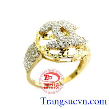 Nhẫn nữ chanel đeo nổi bật, nhẫn nữ vàng tây 10k giá chuẩn, thiết kế logo chanel nổi bạt đính đá sang trọng