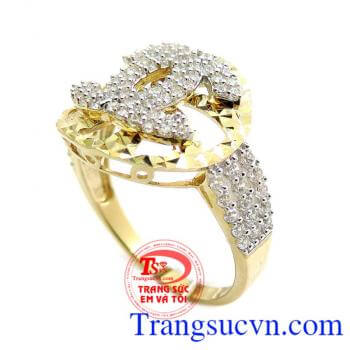 Nhẫn nữ chanel đeo nổi bật, nhẫn nữ vàng tây 10k giá chuẩn, thiết kế logo chanel nổi bạt đính đá sang trọng