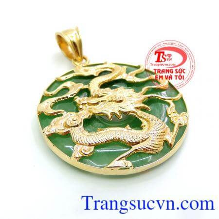 Mặt ngọc bọc rồng phong thủy, ngọc có giấy kiểm định, vàng chuẩn chất lượng, có thu mua lại sản phẩm với thời hạn vĩnh viễn