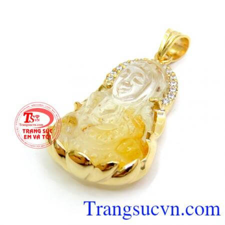 Phật thạch anh tóc bọc vàng 14k