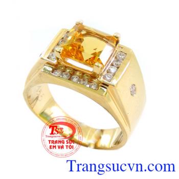 Nhẫn nam citrine thời trang, nhẫn nam vàng tây đá quý thạch anh vàng, nhẫn nam phong thủy, vàng 14k sang trọng. mặt thạch anh vàng đpẹ kết hợp với nhẫn 14k sáng, bền màu, bảo hành 12 tháng