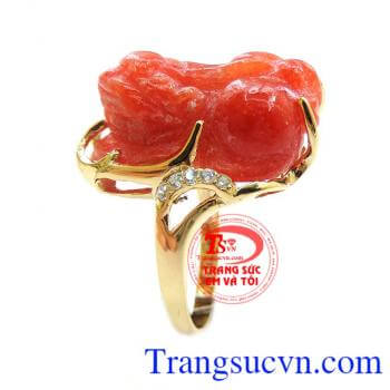 Nhẫn Vàng Tỳ Hưu Nữ chất lượng cao. Nhẫn Vàng Tỳ Hưu Nữ nhẫn nữ tỳ hưu ngọc cẩm thạch vàng tây 14k đẹp thời trang