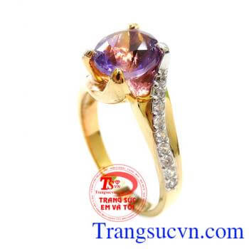 Nhẫn Nữ Vàng 14k Gắn Đá Thạch Anh Tím