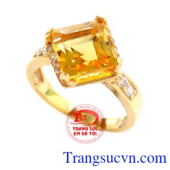 Nhẫn vàng 14k gắn đá thạch anh vàng, Nhẫn Nữ vàng đảm bảo chất lượng Uy tín, Đeo hợp phong thủy