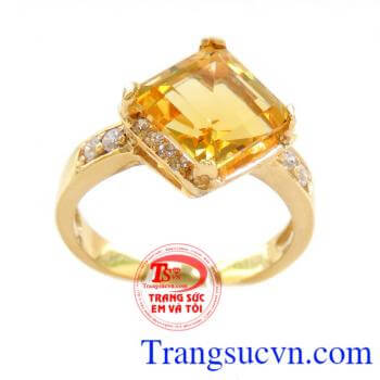 Nhẫn nữ vàng tây Citrine, nhẫn nữ thạch anh vàng gắn đá, chế tác trên công nghệ 3d