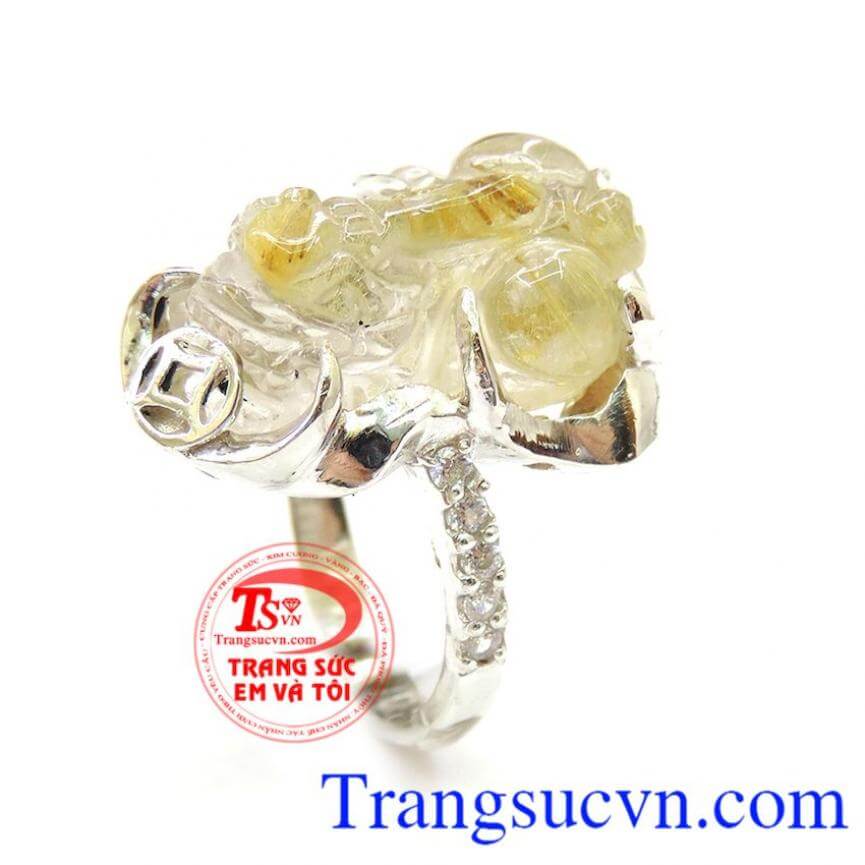 Nhẫn Bạc Tỳ Hưu Thạch Anh Tóc