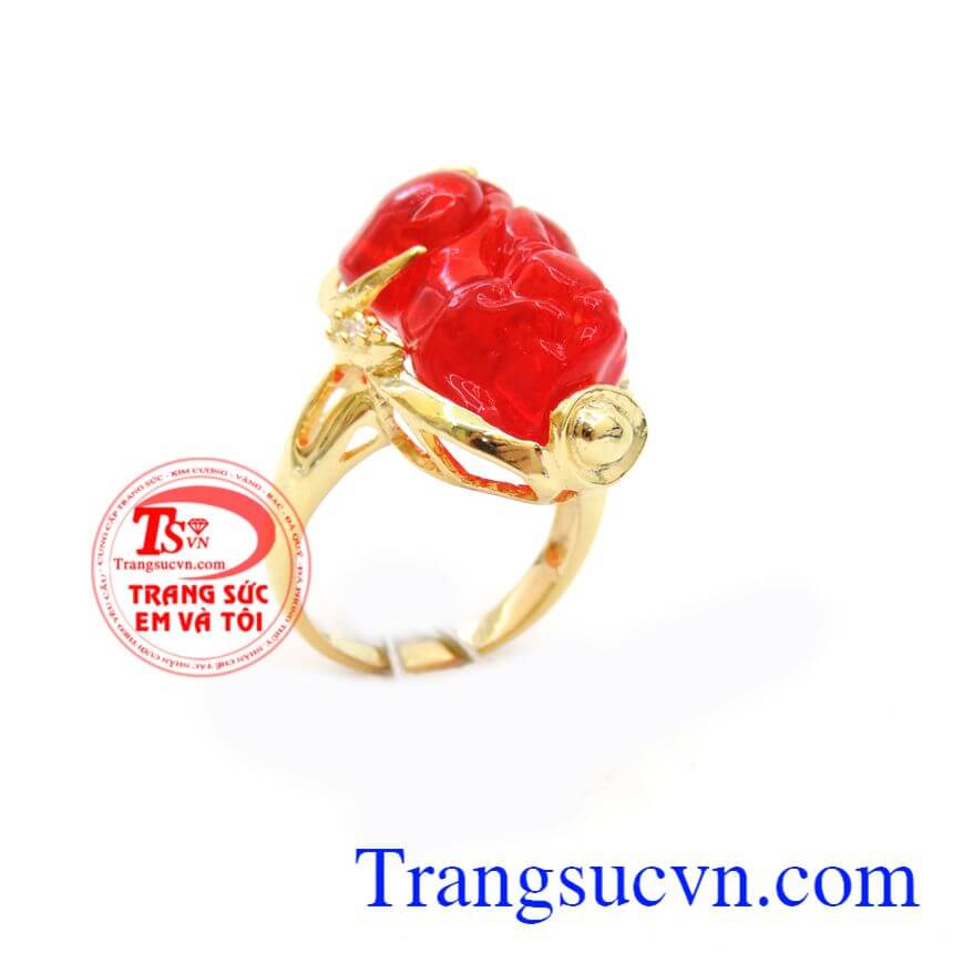 Nhẫn nữ tỳ hưu đá đỏ, nhẫn nữ vàng tây 10k đá đỏ tỳ hưu, chiếc nhẫn nữ thời trang cho phái nữ, nhẫn nữ giá rẻ, giao hàng toàn quốc