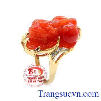 Nhẫn Vàng Tỳ Hưu Nữ chất lượng cao. Nhẫn Vàng Tỳ Hưu Nữ nhẫn nữ tỳ hưu ngọc cẩm thạch vàng tây 14k đẹp thời trang