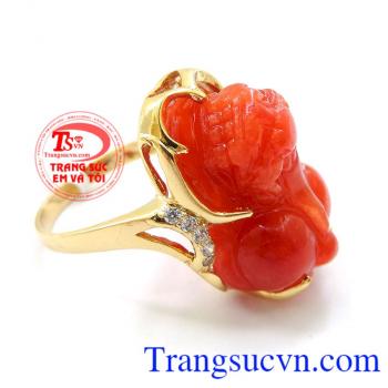 Nhẫn Vàng Tỳ Hưu Nữ chất lượng cao. Nhẫn Vàng Tỳ Hưu Nữ nhẫn nữ tỳ hưu ngọc cẩm thạch vàng tây 14k đẹp thời trang