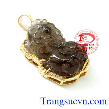 Tỳ hưu thạch anh khói 14k, mặt dây tỳ hưu thạch anh khói bọc vàng 14k sang trọng, mặt dây tỳ hưu đá quý phong thủy, cá tính, đem lại phú quý, tiền tài