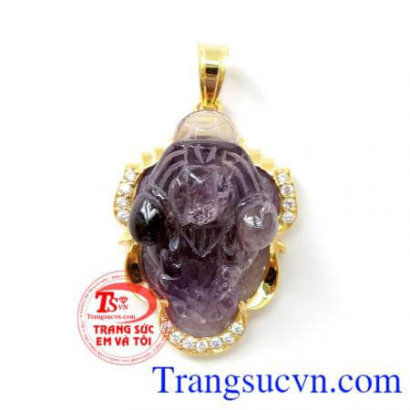 Mặt thiềm thừ ngậm tiền bọc vàng 14k, mặt dây thạch anh tím thiềm thừ bọc vàng 14k sang trọng.