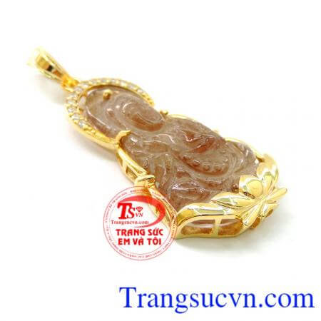 Mặt phật bà bọc 14k tóc đỏ, mặt phật bà hiền dịu, tượng trưng cho may mắn và phước lành