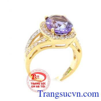Nhẫn nữ thạch anh tím tình yêu, nhẫn nữ thạch anh tím bọc vàng 14k kiểu dáng sang trọng