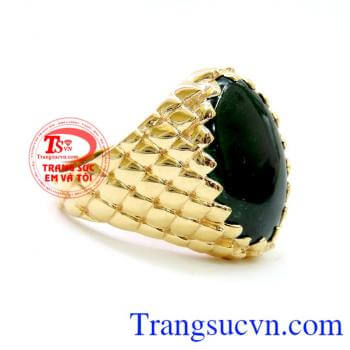Nhẫn nam ngọc cẩm thạch mạnh mẽ, nhẫn nam ngọc cẩm thạch vàng tây 14k sang, bền màu, ngọc cẩm thạch hợp với tất cả các mệnh, đeo phong thủy bảo hộ sức khỏe và cầu mong tiền tài