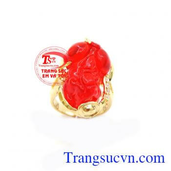 Nhẫn nữ tỳ hưu đá đỏ, nhẫn nữ vàng tây 10k đá đỏ tỳ hưu, chiếc nhẫn nữ thời trang cho phái nữ, nhẫn nữ giá rẻ, giao hàng toàn quốc