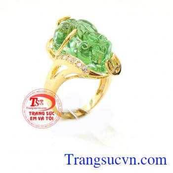 Nhẫn nữ tỳ hưu đá xanh lục, nhẫn nữ tỳ hưu đá nhân tạo xanh lục trong chạm khắn tỳ hưu đẹp, chiếc nhẫn bọc vàng 10k chuẩn chất lượng, sản phẩm bảo hành 6 tháng, giao hàng toàn quốc, nhẫn nữ đá nhân tạo giá rẻ thời trang
