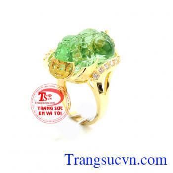 Nhẫn nữ tỳ hưu đá xanh lục, nhẫn nữ tỳ hưu đá nhân tạo xanh lục trong chạm khắn tỳ hưu đẹp, chiếc nhẫn bọc vàng 10k chuẩn chất lượng, sản phẩm bảo hành 6 tháng, giao hàng toàn quốc, nhẫn nữ đá nhân tạo giá rẻ thời trang