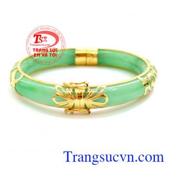 Vòng ngọc sáng bọc vàng 10k, chiếc vòng ngọc cẩm thạch màu sáng, vân trong.